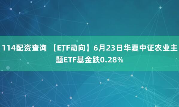 114配资查询 【ETF动向】6月23日华夏中证农业主题ETF基金跌0.28%